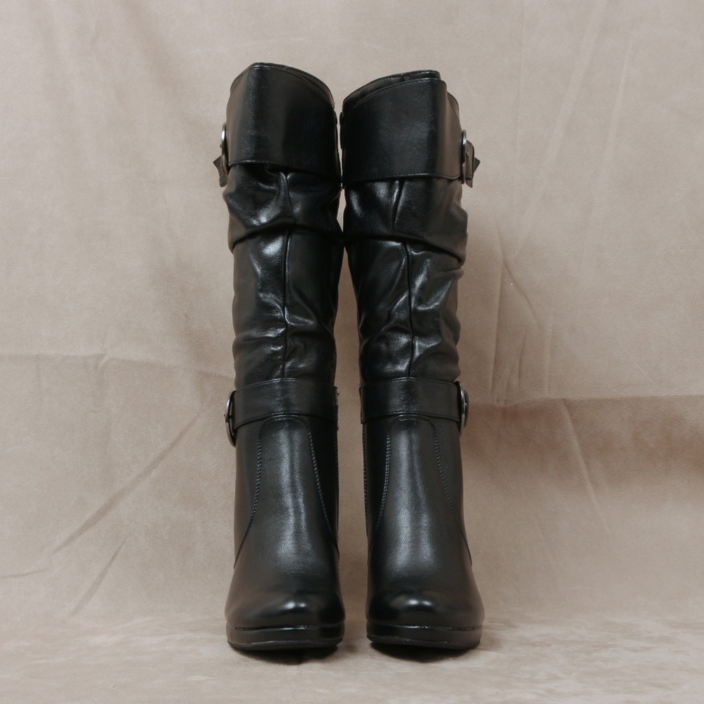 Black Slouchy High Heel Knee high boot Lotus28 - Picture 3 of 5